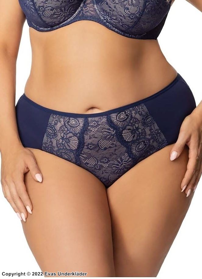 Classic briefs, lace inlays, plain back, S to 4XL